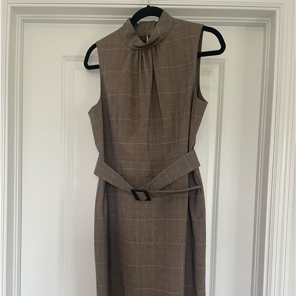 Michael Kors Plaid Belted Sleeveless Midi Dress Brown Size 12 - Picture 2 of 12